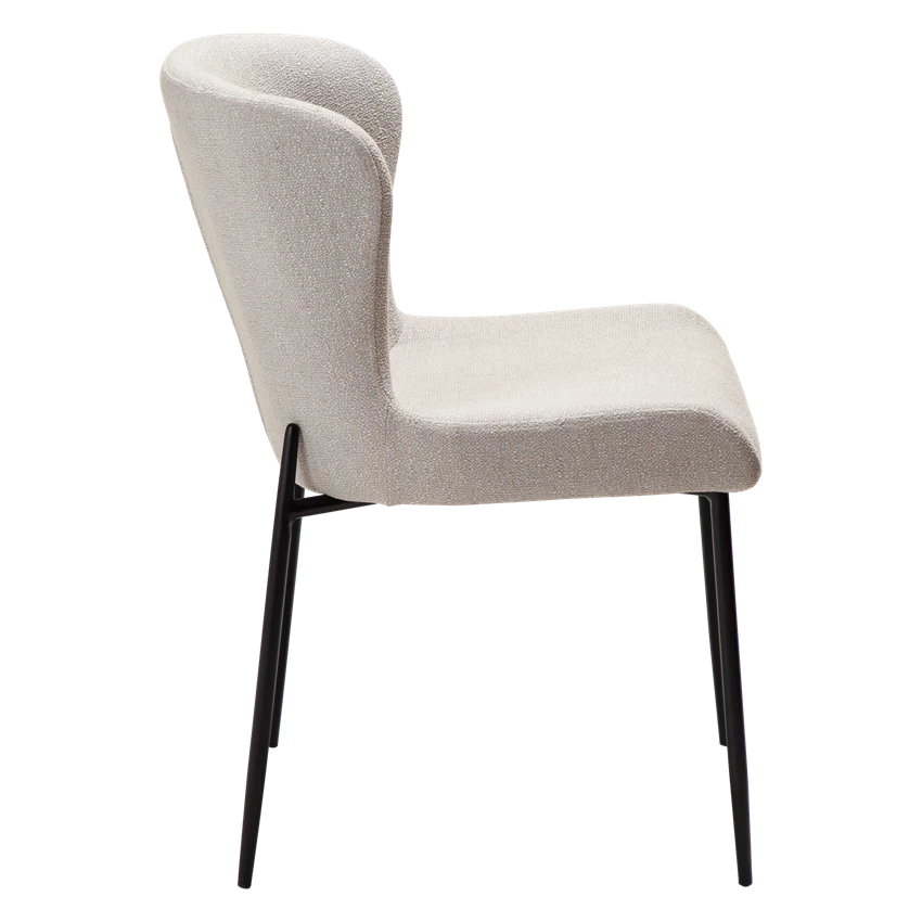 Kim Chair in grey cashmere bouclé fabric with black metal legs, designed by Sanne Protin