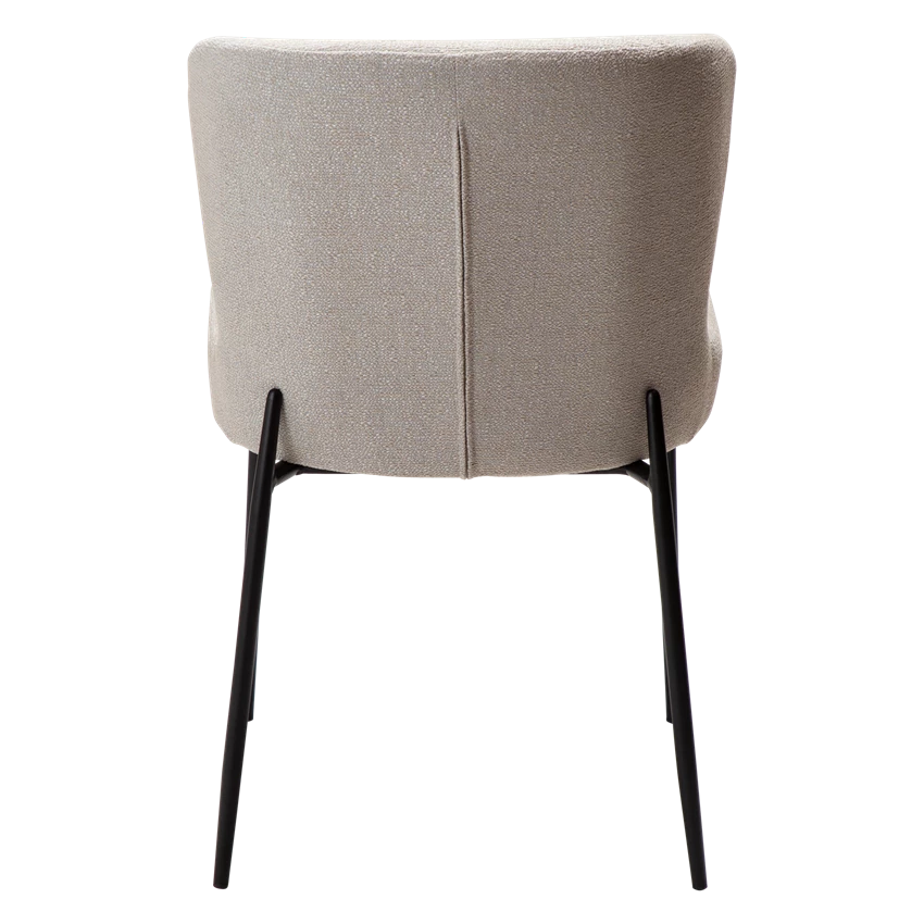 Kim Chair in grey cashmere bouclé fabric with black metal legs, designed by Sanne Protin