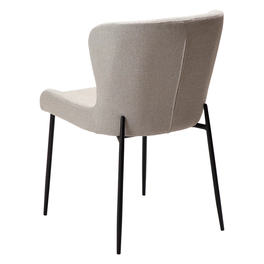 Kim Chair in grey cashmere bouclé fabric with black metal legs, designed by Sanne Protin