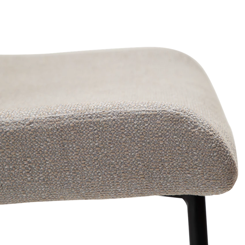 Kim Chair in grey cashmere bouclé fabric with black metal legs, designed by Sanne Protin