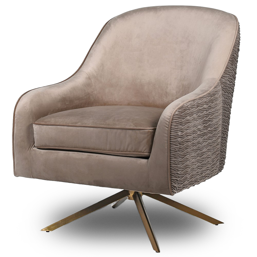 MARGOT Elegant neutral swivel chair with gold legs.