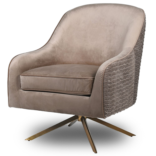 MARGOT Elegant neutral swivel chair with gold legs.