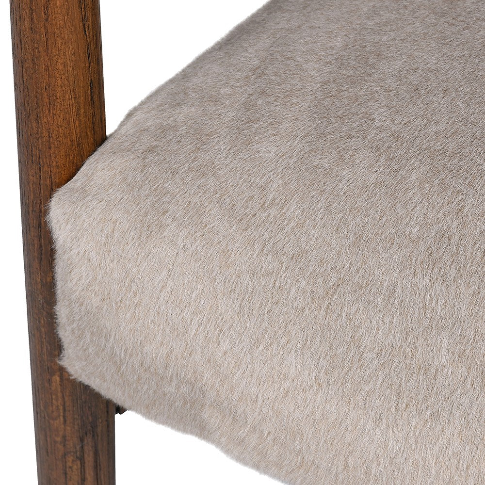 CARDI Oak Accent Chair with plush fawn-colored upholstery and solid oak frame, perfect for modern and classic interiors.