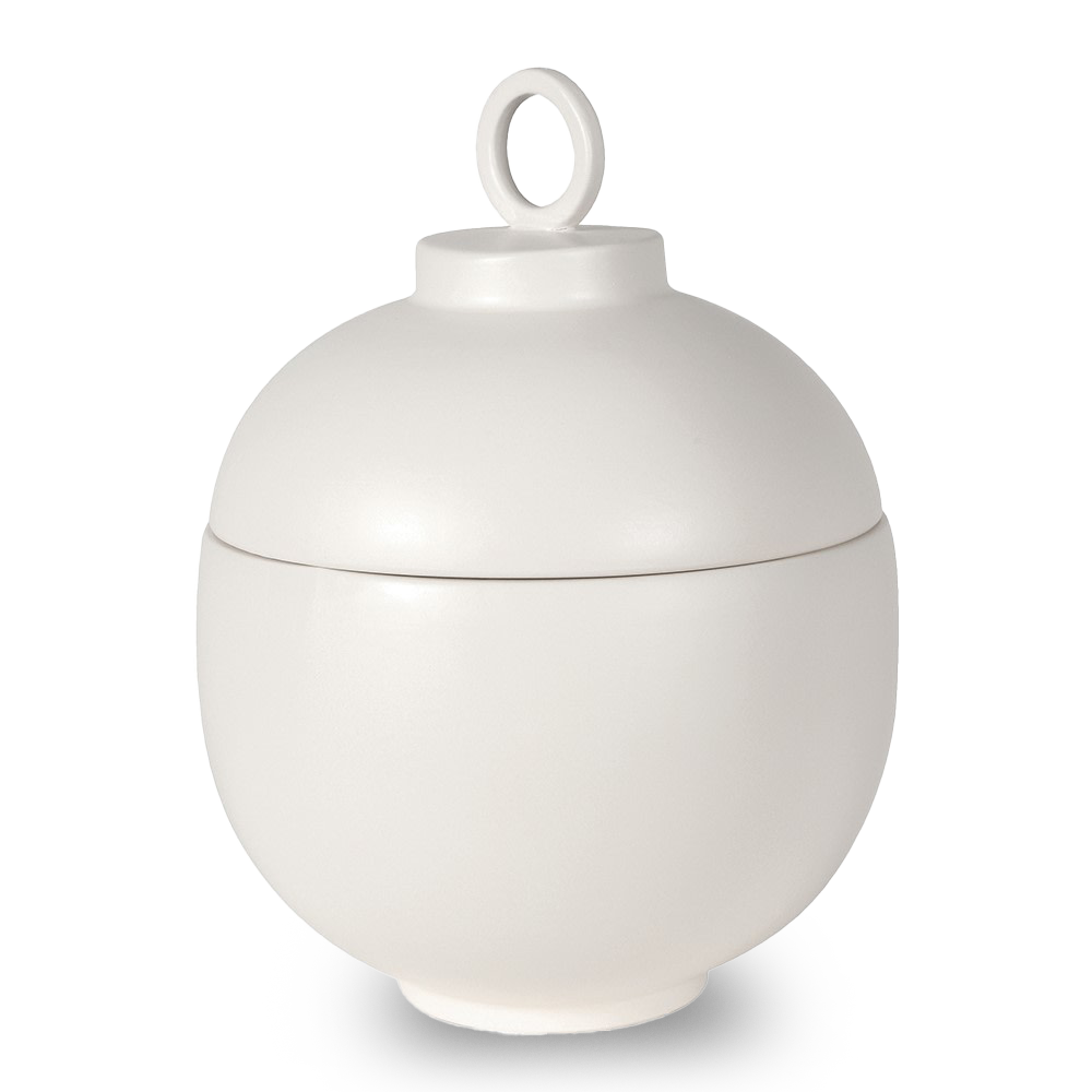 JOHNNY White Ceramic Lidded Jar with loop handle and matte finish