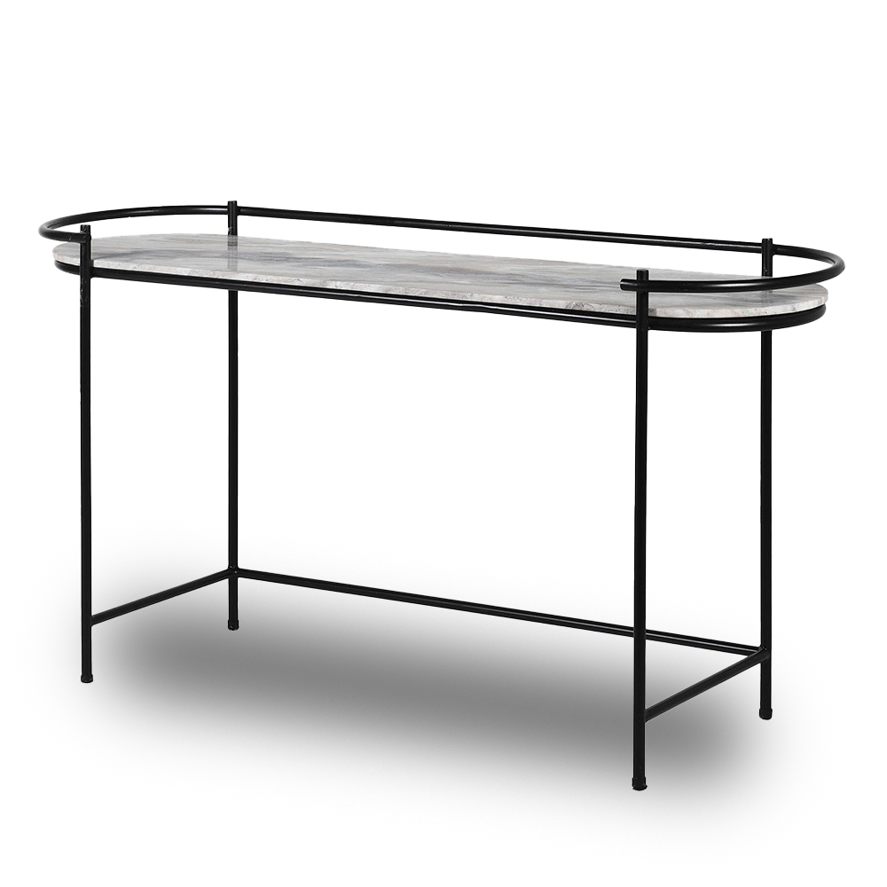 Large SHAK Marble Top Console Table with black metal frame