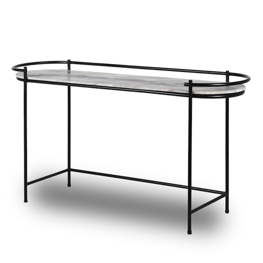 Large SHAK Marble Top Console Table with black metal frame