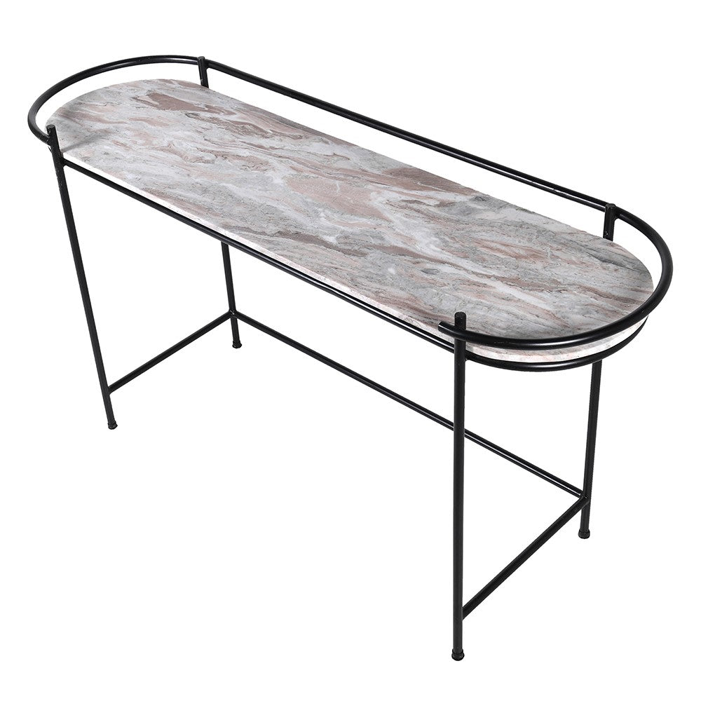 Large SHAK Marble Top Console Table with black metal frame