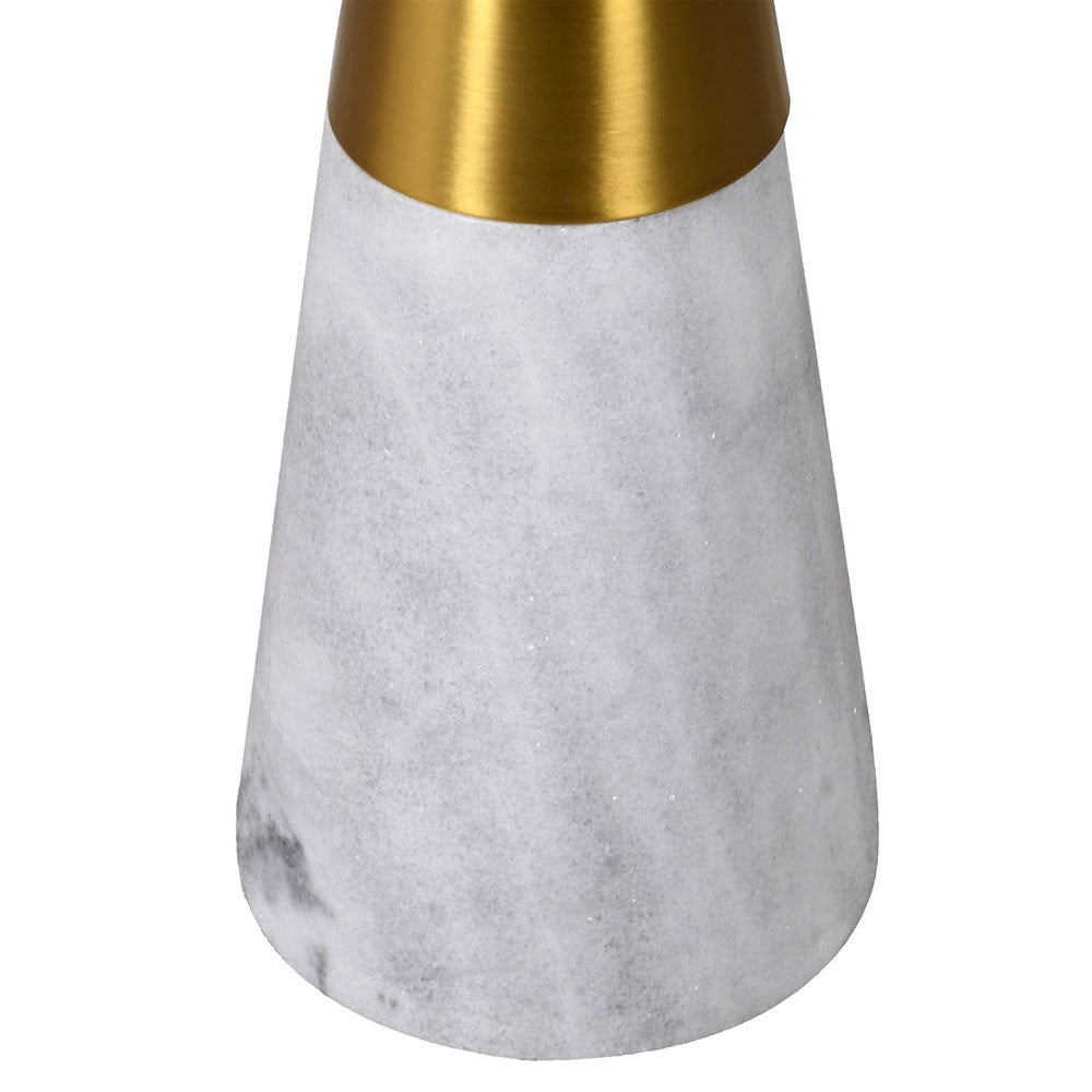 CHARLIE Marble Base Floor Lamp, brass table, and soft fabric shade for modern interiors.