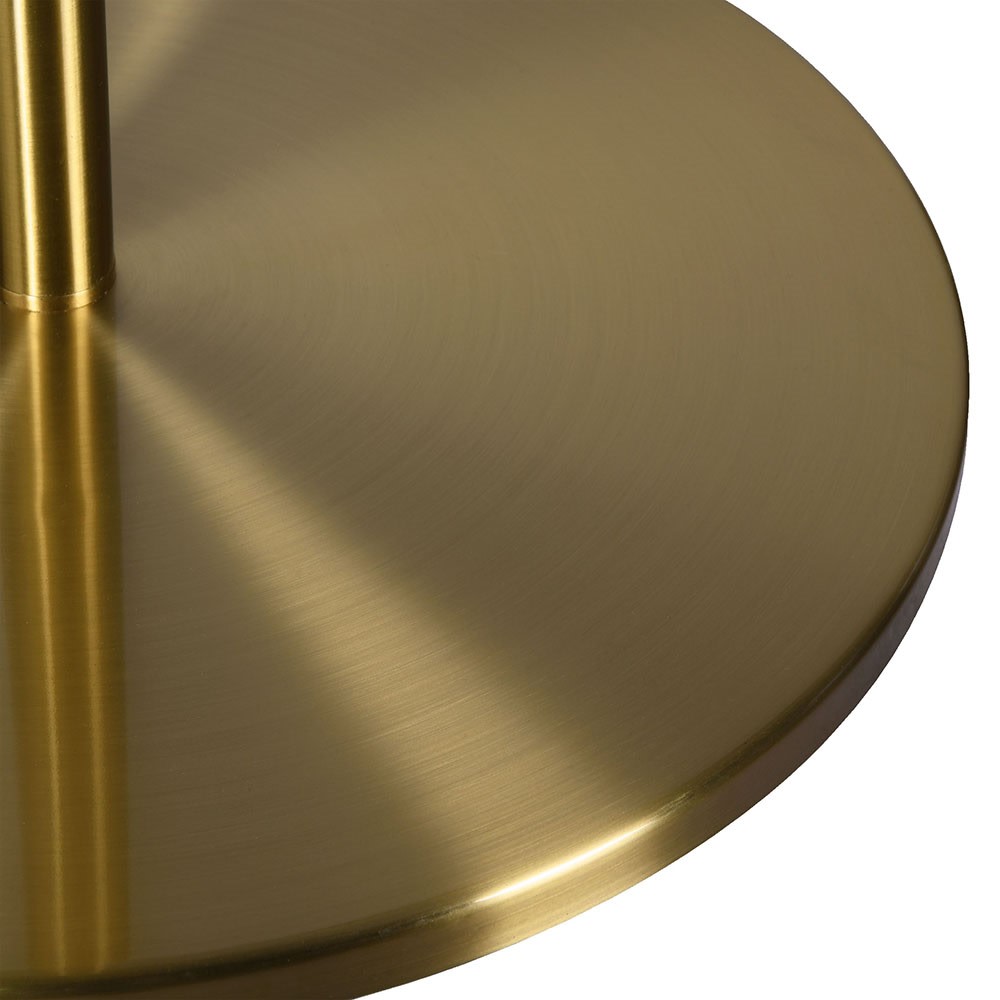 CHARLIE Marble Base Floor Lamp, brass table, and soft fabric shade for modern interiors.
