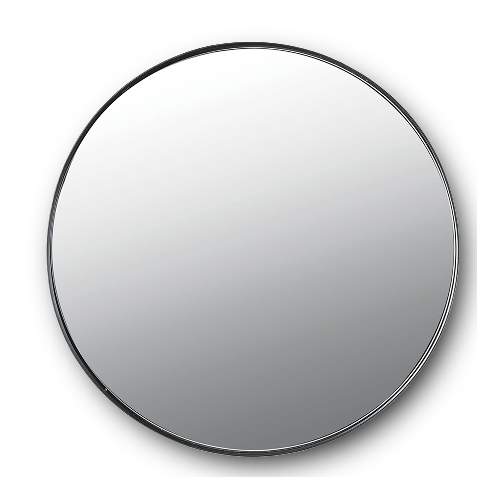 ANGELINA Large round Nordic wall mirror with black minimalist frame.