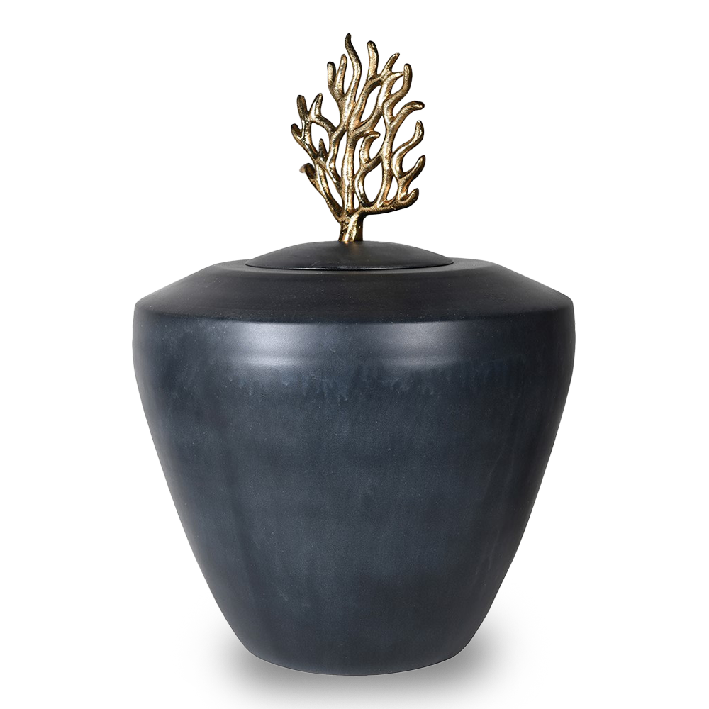 ROBERT Gold Coral Lidded Jar with deep matte finish and luxurious golden coral handle