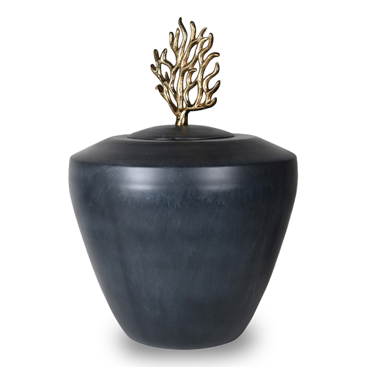 ROBERT Gold Coral Lidded Jar with deep matte finish and luxurious golden coral handle