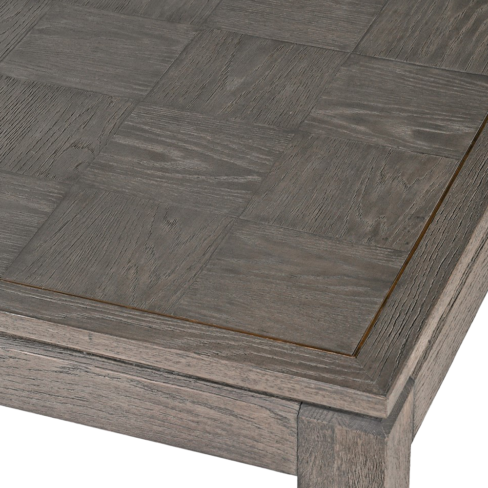 MIREDA Square Dining Table in oak with brass inlay details, perfect for adding a modern yet retro touch to your dining area