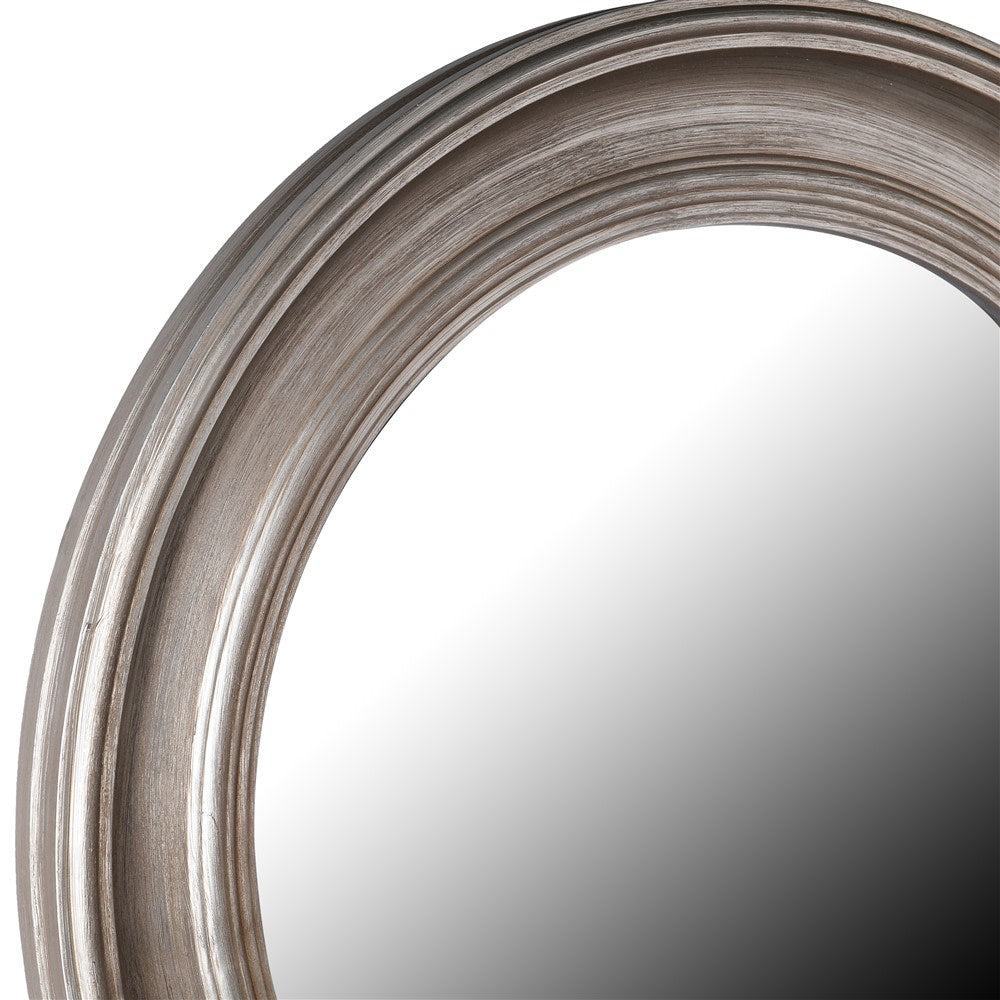 KANYE Distressed silver round mirror with vintage-style frame.
