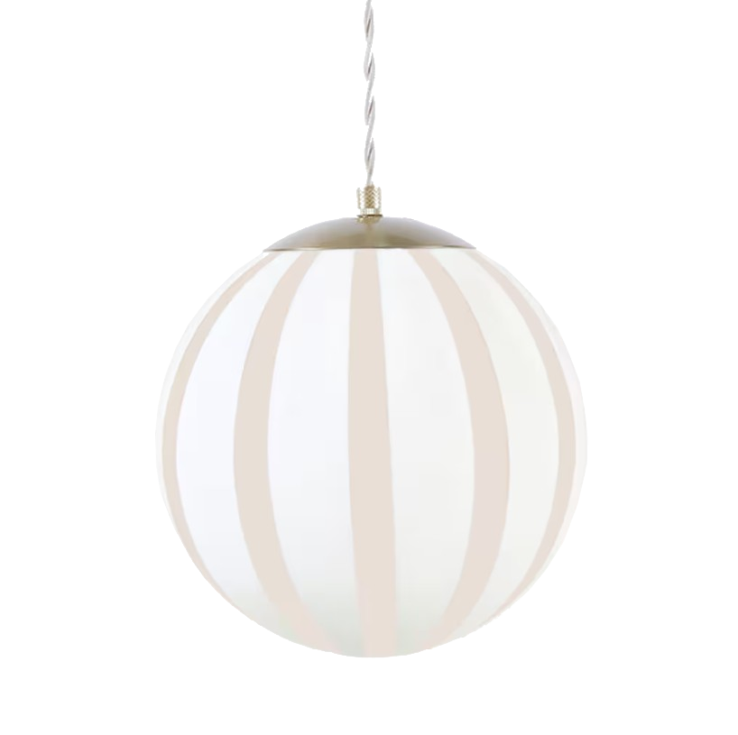 Elegant globe-shaped ceiling light with warm beige striped opal glass.
