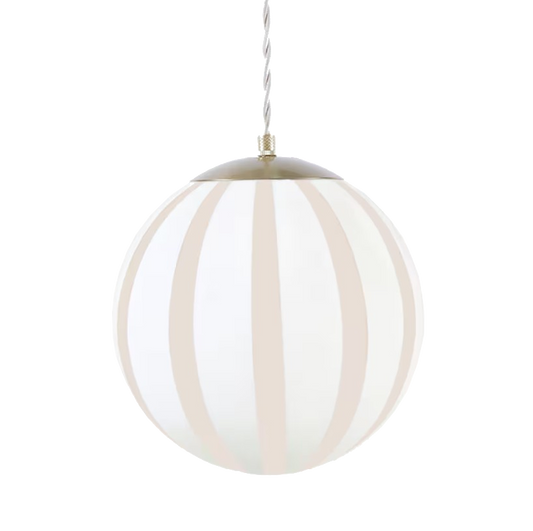 Elegant globe-shaped ceiling light with warm beige striped opal glass.
