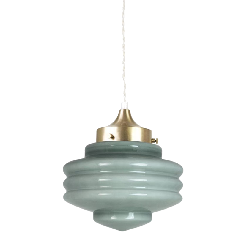 Sculptural opal glass ceiling light with iron fixture and vintage design.