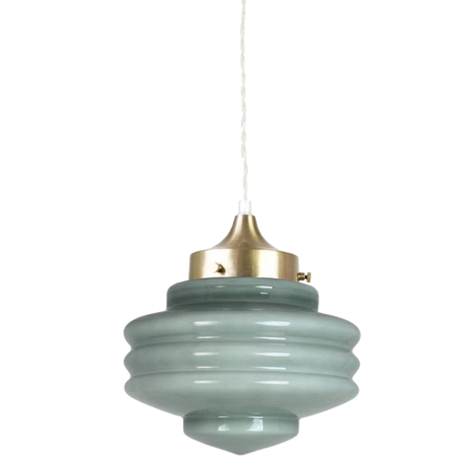 Sculptural opal glass ceiling light with iron fixture and vintage design.