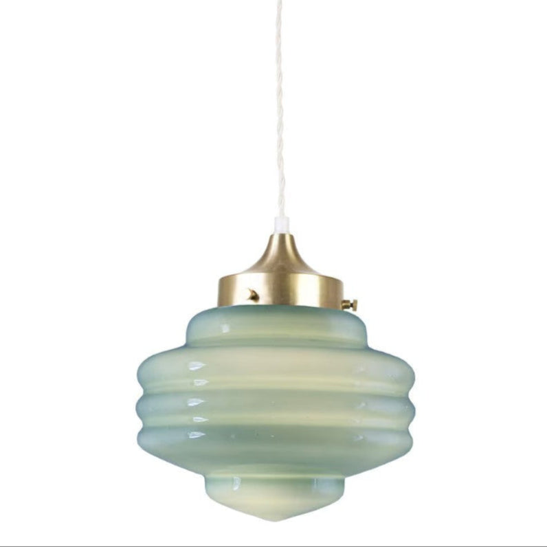 Sculptural opal glass ceiling light with iron fixture and vintage design.