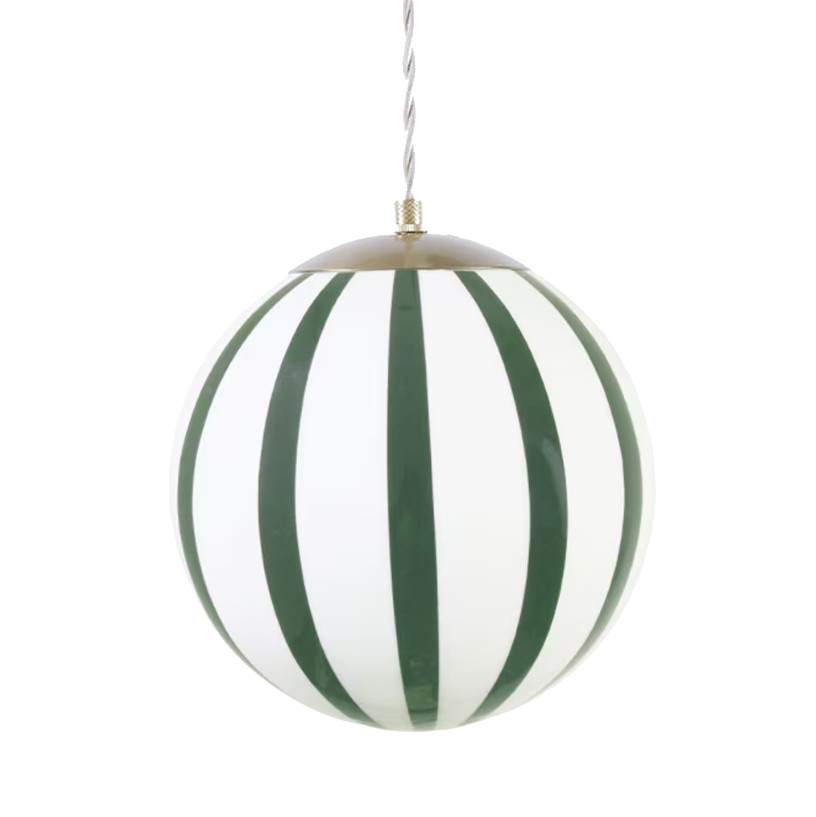 Elegant globe-shaped ceiling light with warm beige striped opal glass.