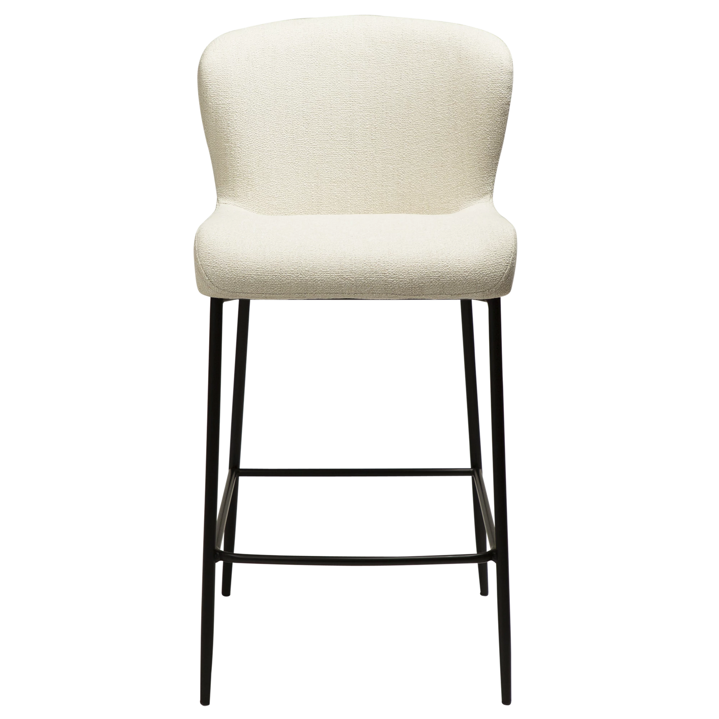 TAYLOR Counter Stool in simply beige bouclé fabric with elegant black metal legs, perfect for stylish interiors