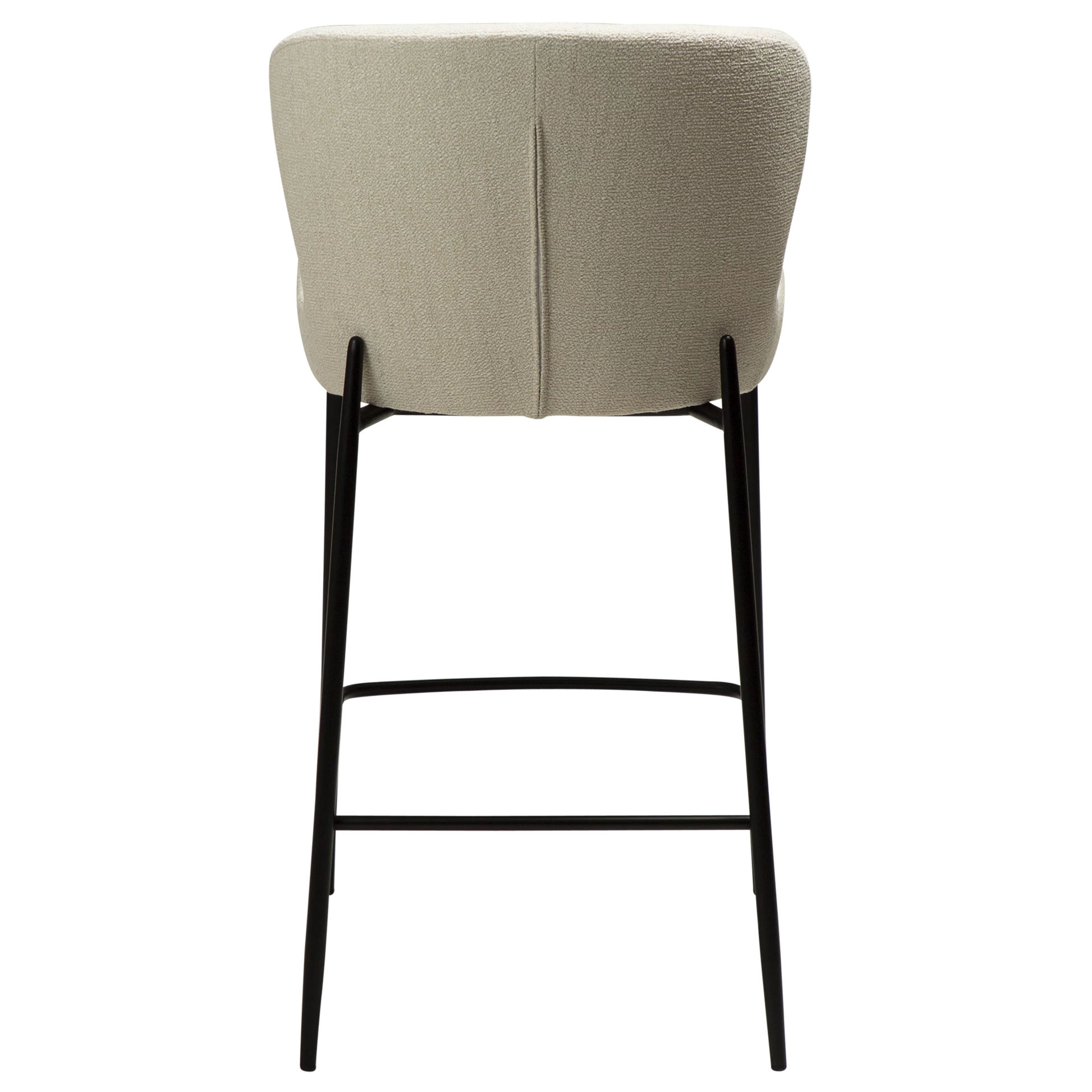 TAYLOR Counter Stool in simply beige bouclé fabric with elegant black metal legs, perfect for stylish interiors