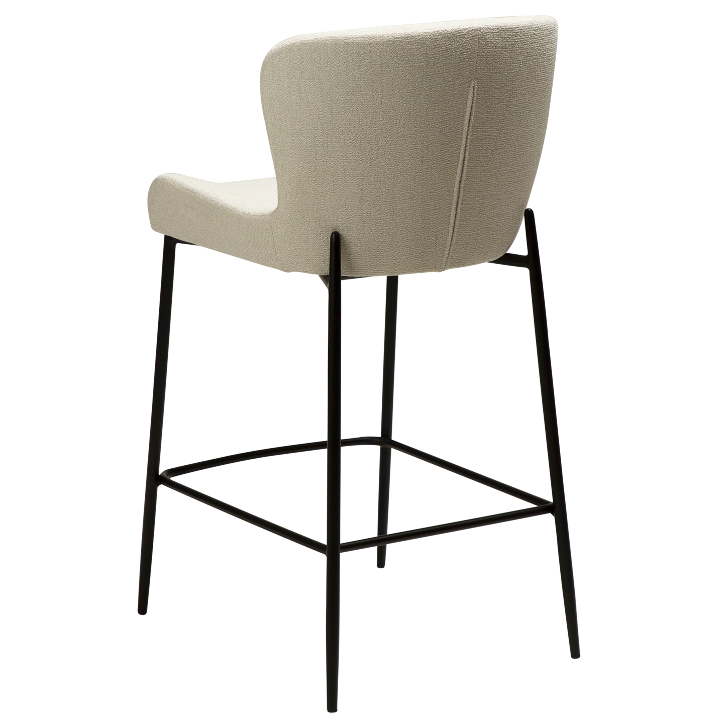 TAYLOR Counter Stool in simply beige bouclé fabric with elegant black metal legs, perfect for stylish interiors