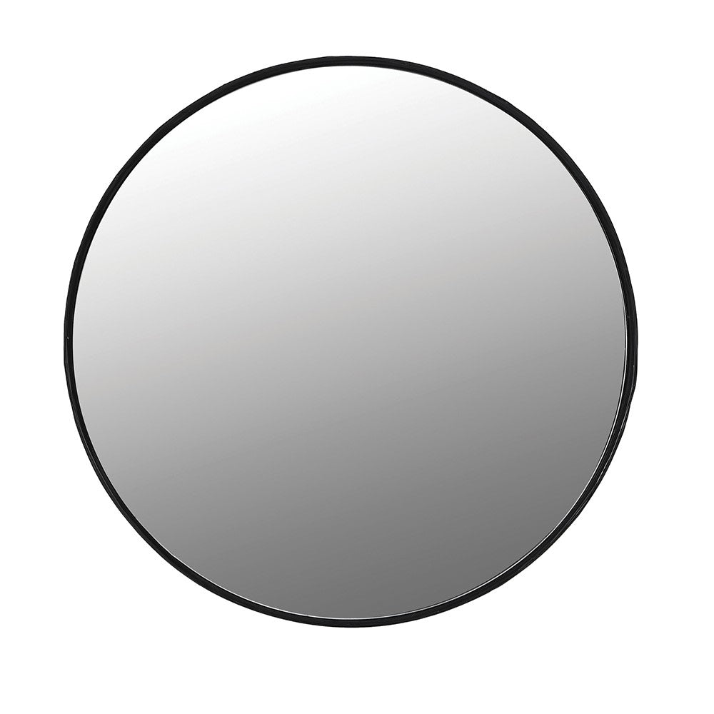 RIHANE Black round wall mirror with minimalist wireframe design.