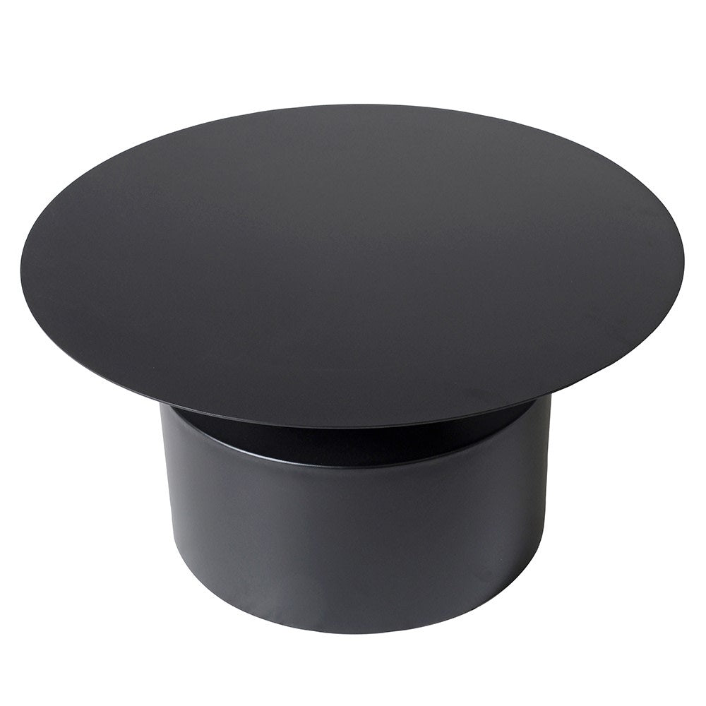 Minimalist black large metal drum table with a matte finish, featuring a geometric design ideal for contemporary living spaces.