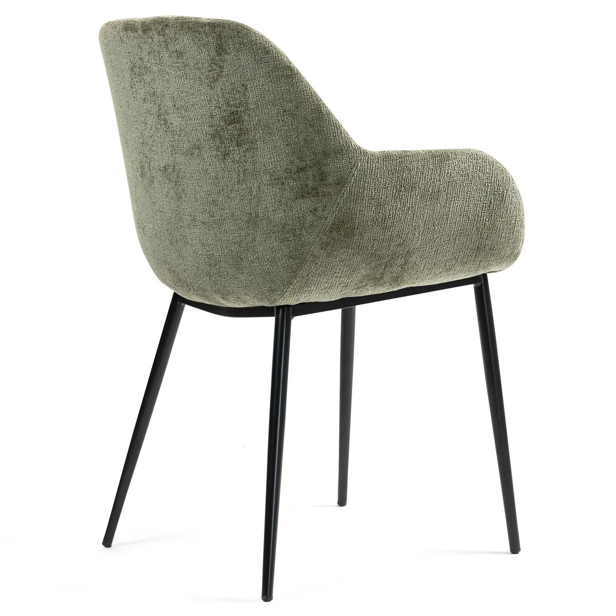 The Blake chair combines soft chenille fabric with a gently curved design and armrests for elevated comfort. With its sturdy black metal base, it’s an ideal choice for dining rooms, home offices, or contemporary living spaces