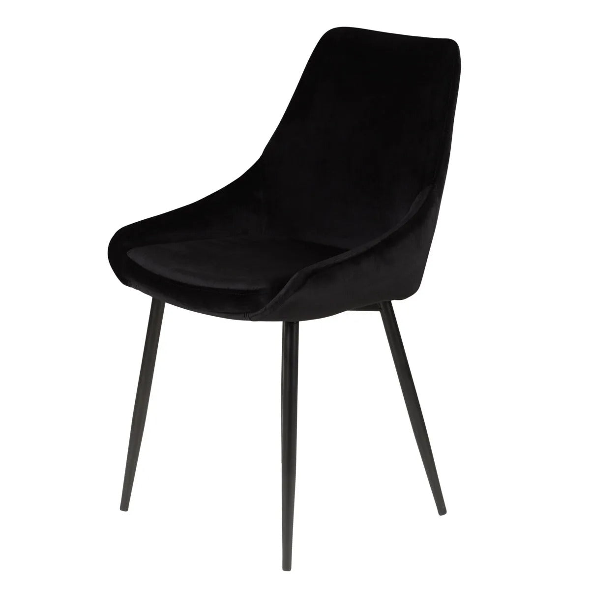 LORA velvet upholstered dining chair with black metal legs from AK Interior Living, modern seating for dining or living spaces.