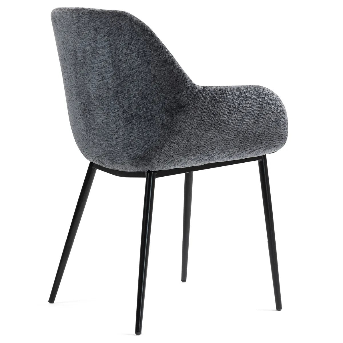 The Blake chair combines soft chenille fabric with a gently curved design and armrests for elevated comfort. With its sturdy black metal base, it’s an ideal choice for dining rooms, home offices, or contemporary living spaces