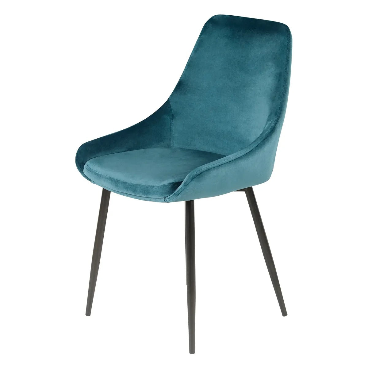 LORA velvet upholstered dining chair with black metal legs from AK Interior Living, modern seating for dining or living spaces.