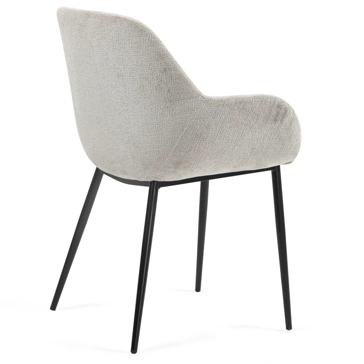The Blake chair combines soft chenille fabric with a gently curved design and armrests for elevated comfort. With its sturdy black metal base, it’s an ideal choice for dining rooms, home offices, or contemporary living spaces.