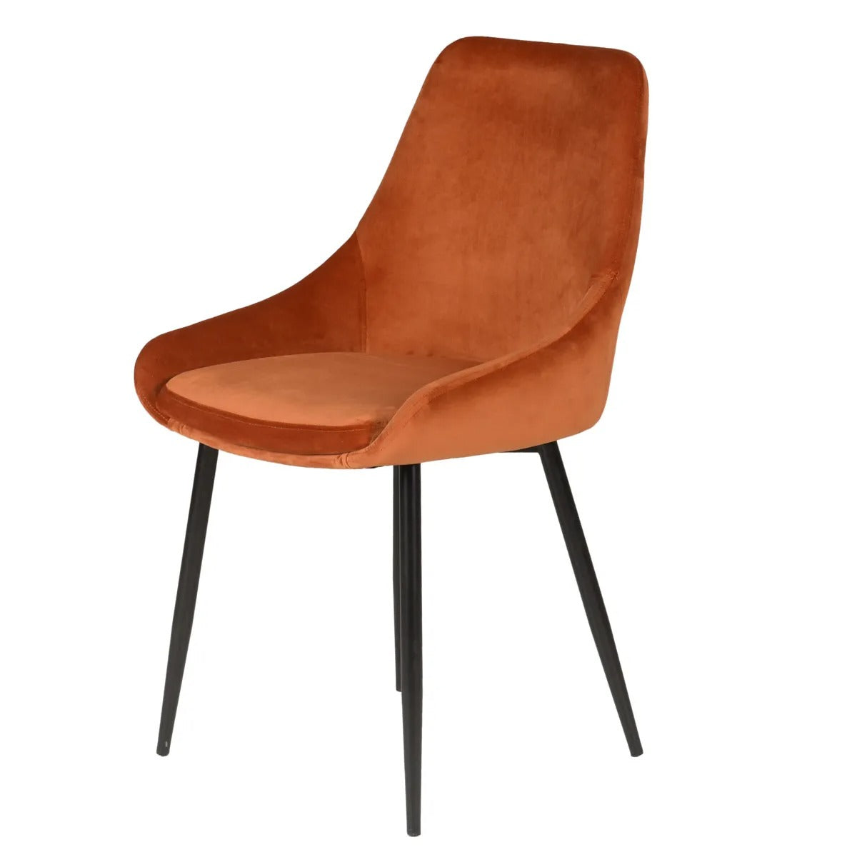 LORA velvet upholstered dining chair with black metal legs from AK Interior Living, modern seating for dining or living spaces.