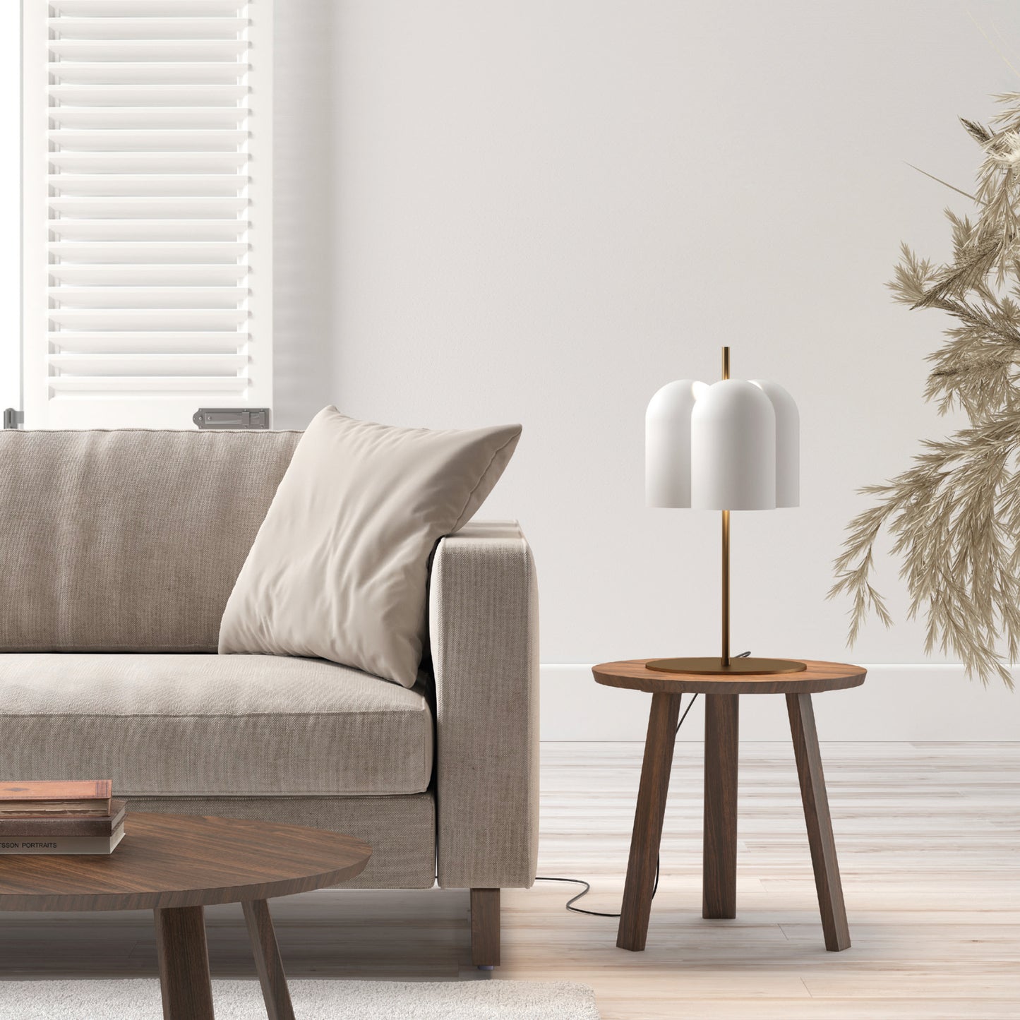 RACHEL Table Lamp with matt brass base and white shade or matt black finish