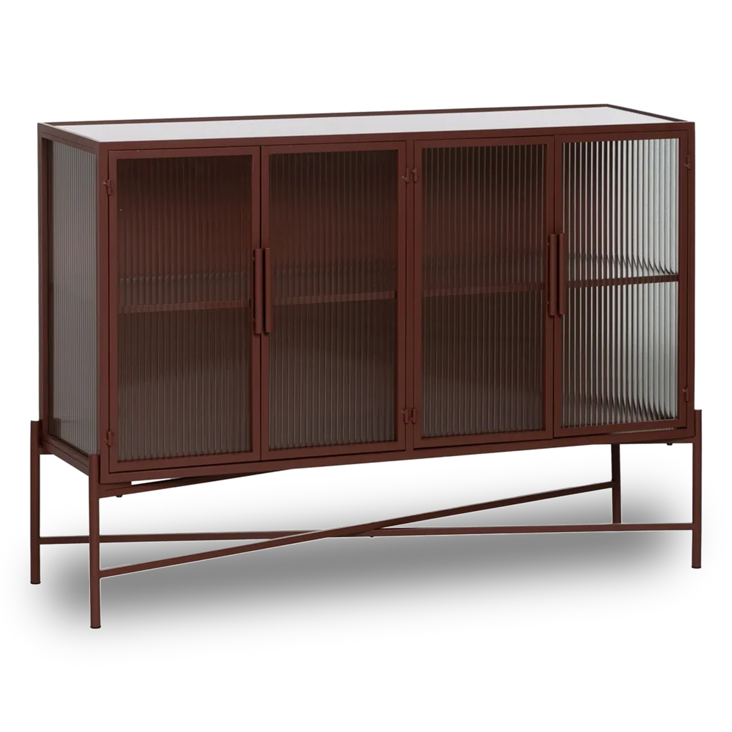 Manuel buffet with tile-colored metal frame and ribbed glass doors in a modern interior