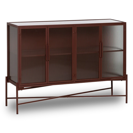 Manuel buffet with tile-colored metal frame and ribbed glass doors in a modern interior