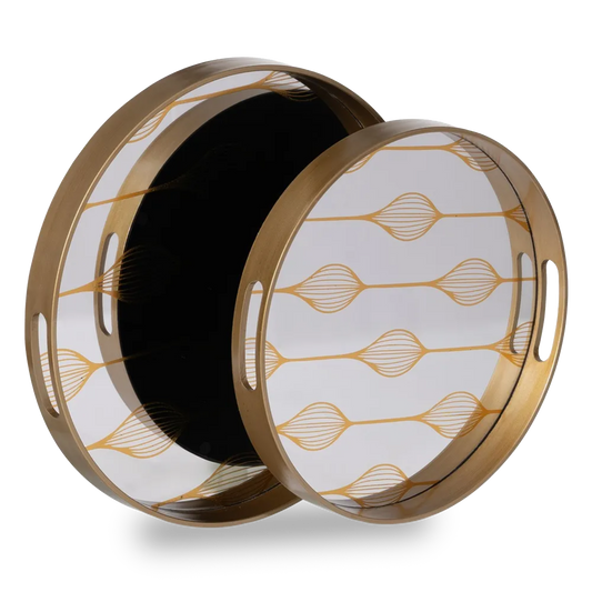 Clíodhna silver-gold mirror tray set with etched pattern for elegant decor