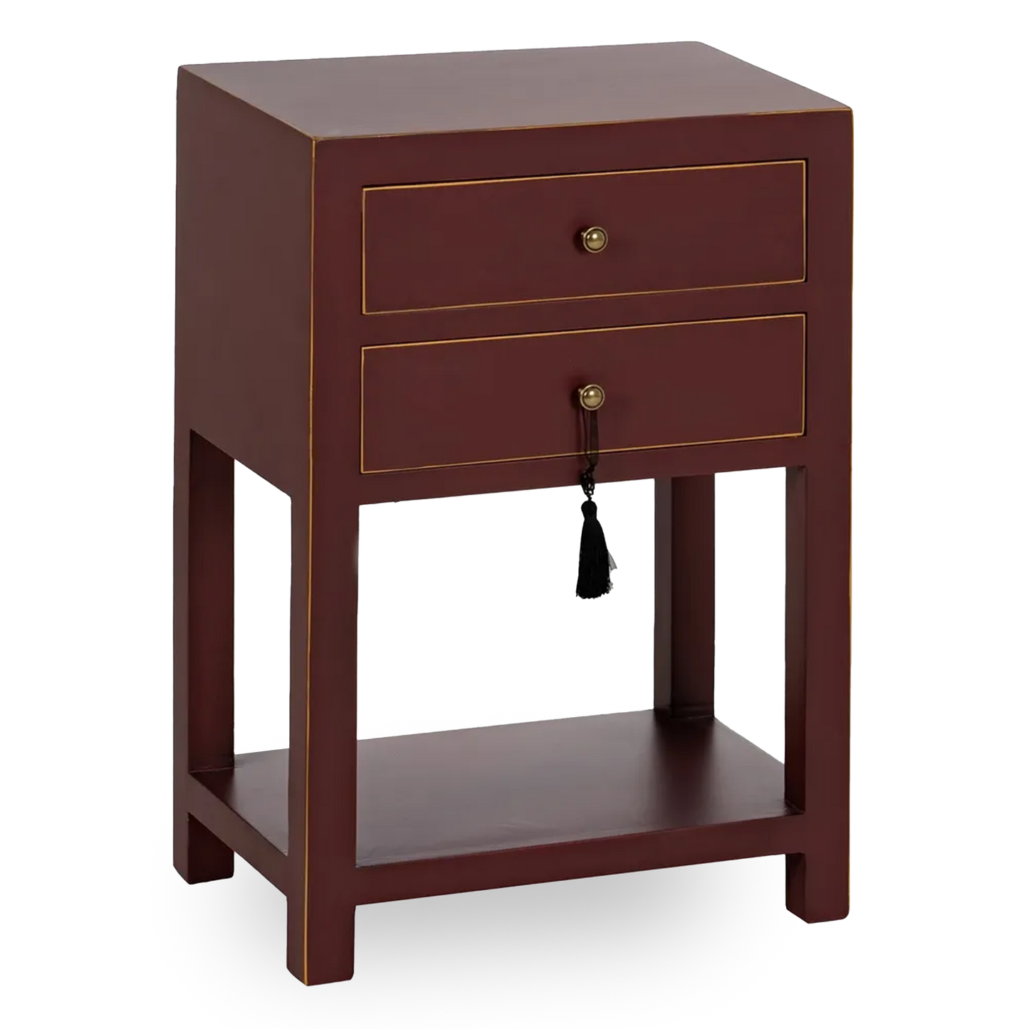 Ariadna terracotta red wooden side table with 2 drawers and lower shelf