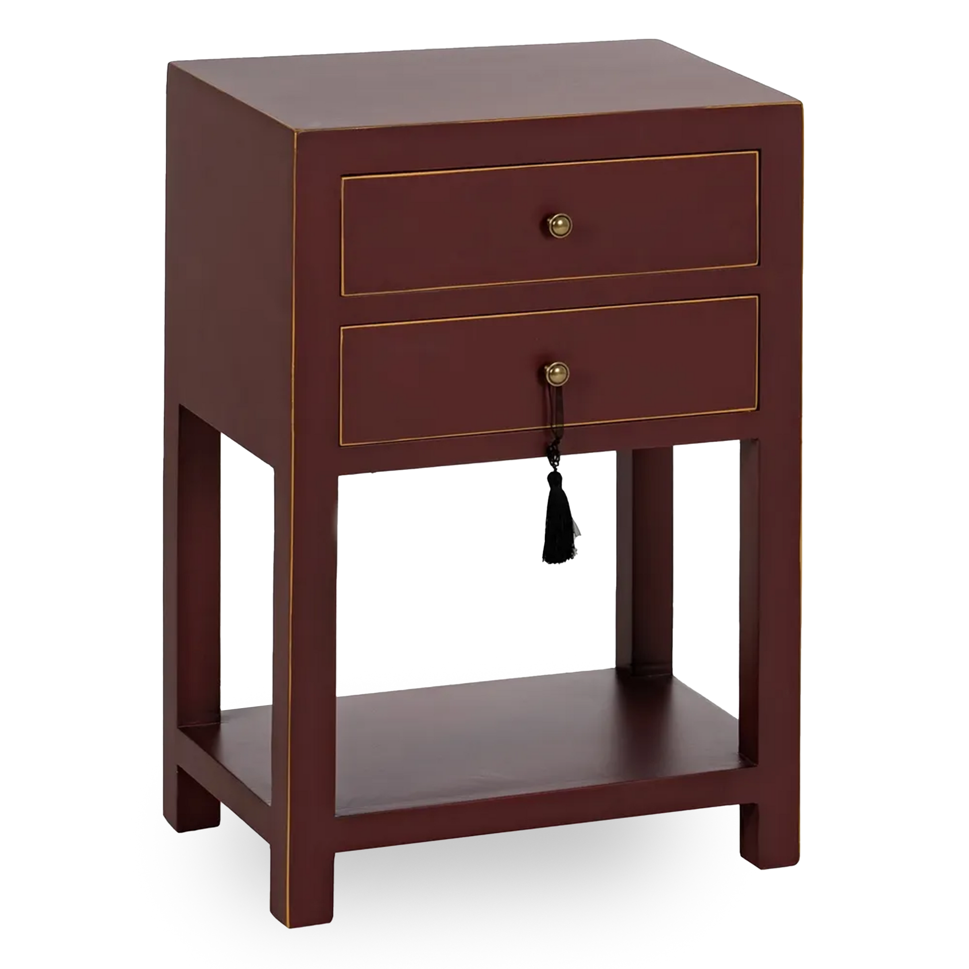 Ariadna terracotta red wooden side table with 2 drawers and lower shelf