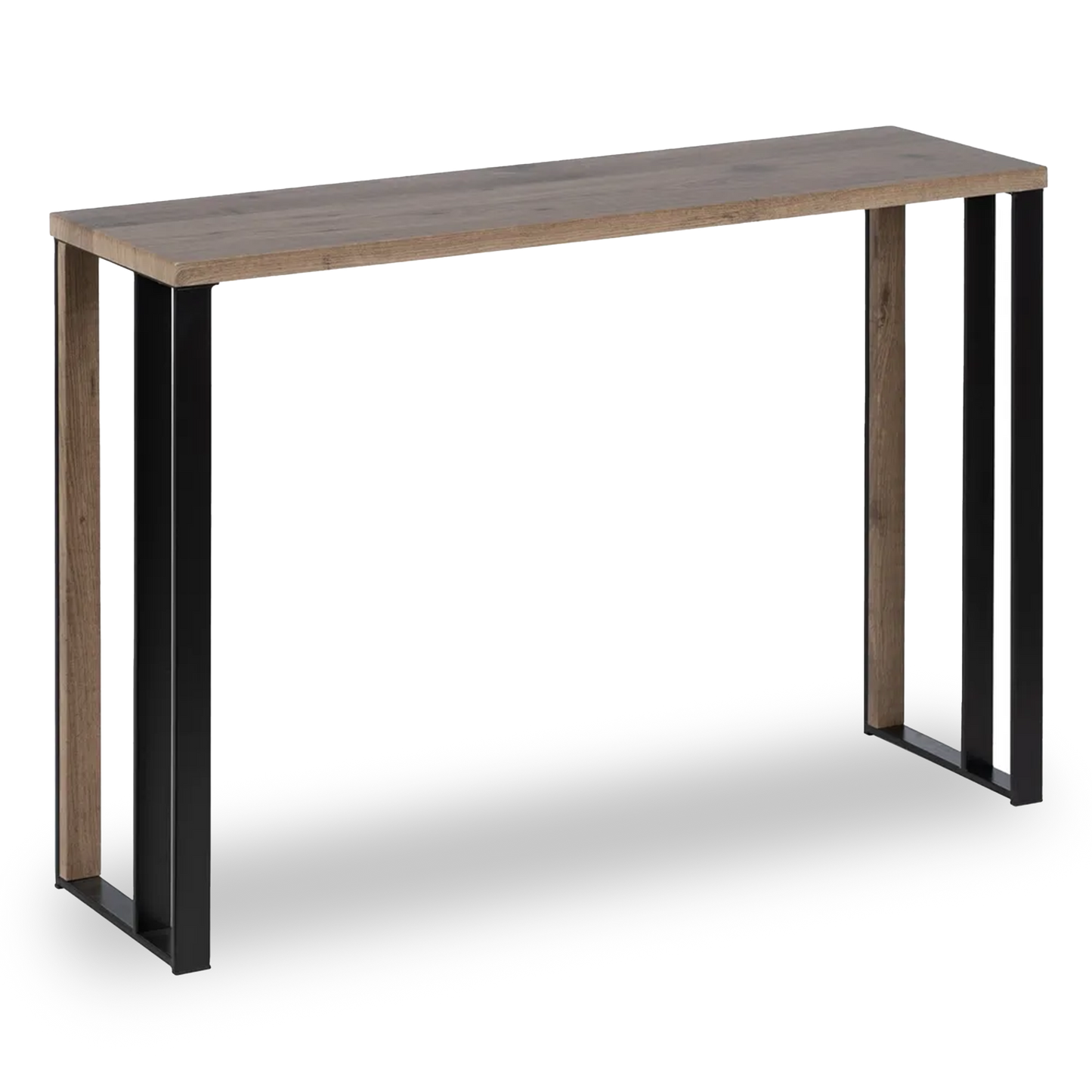 Aitana natural MDF console table with black metal legs in a modern hallway