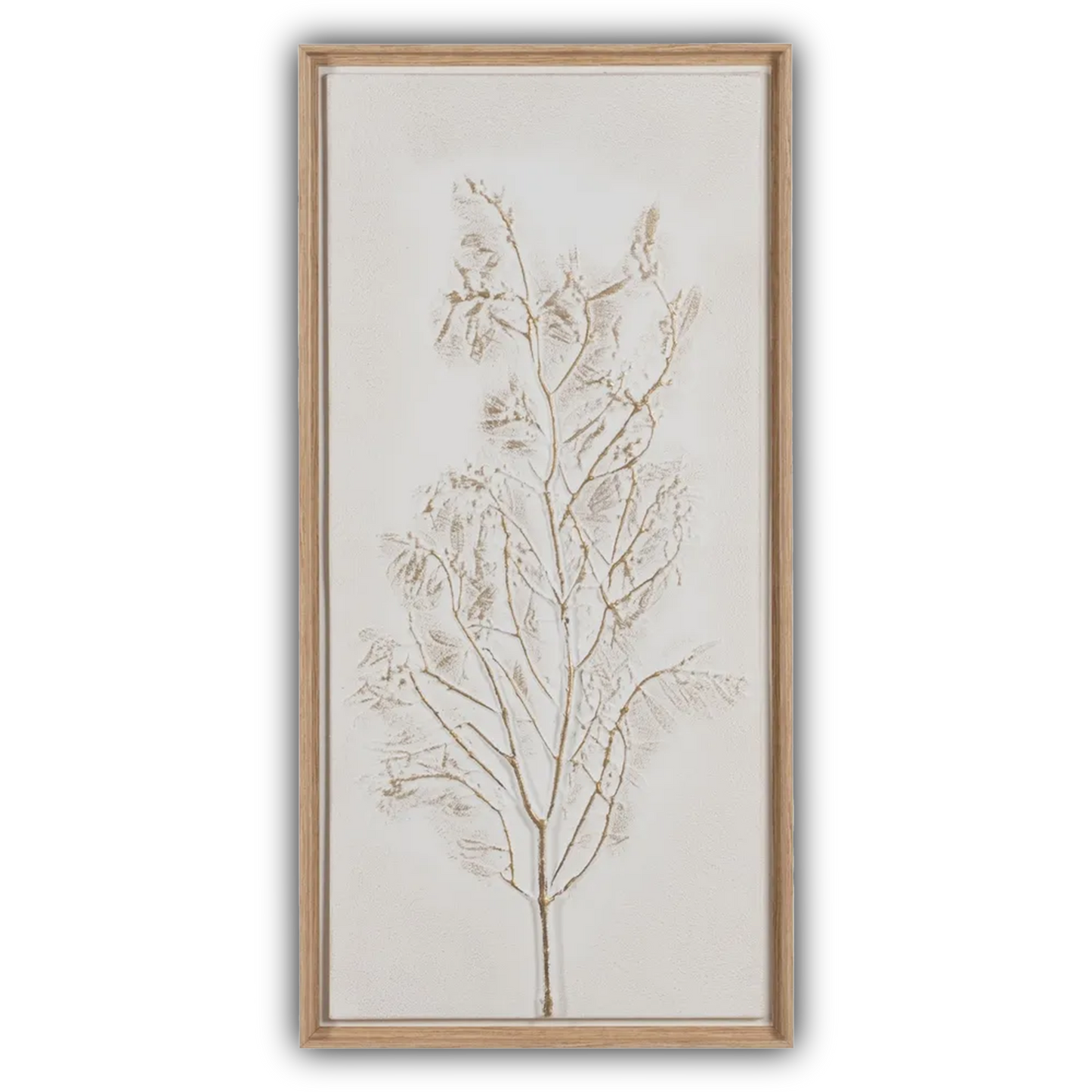 Clodagh botanical relief painting in wooden frame showcasing serene nature vibes