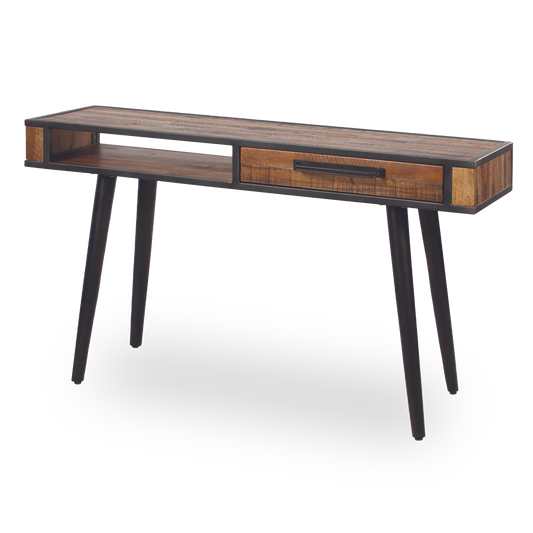 Inés 1-drawer console table with wood top and black metal legs – AK Interior Living