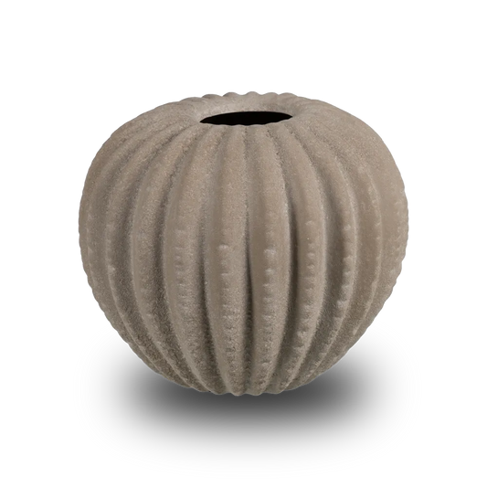 Aine dark grey ceramic vase with textured surface in a sophisticated setting
