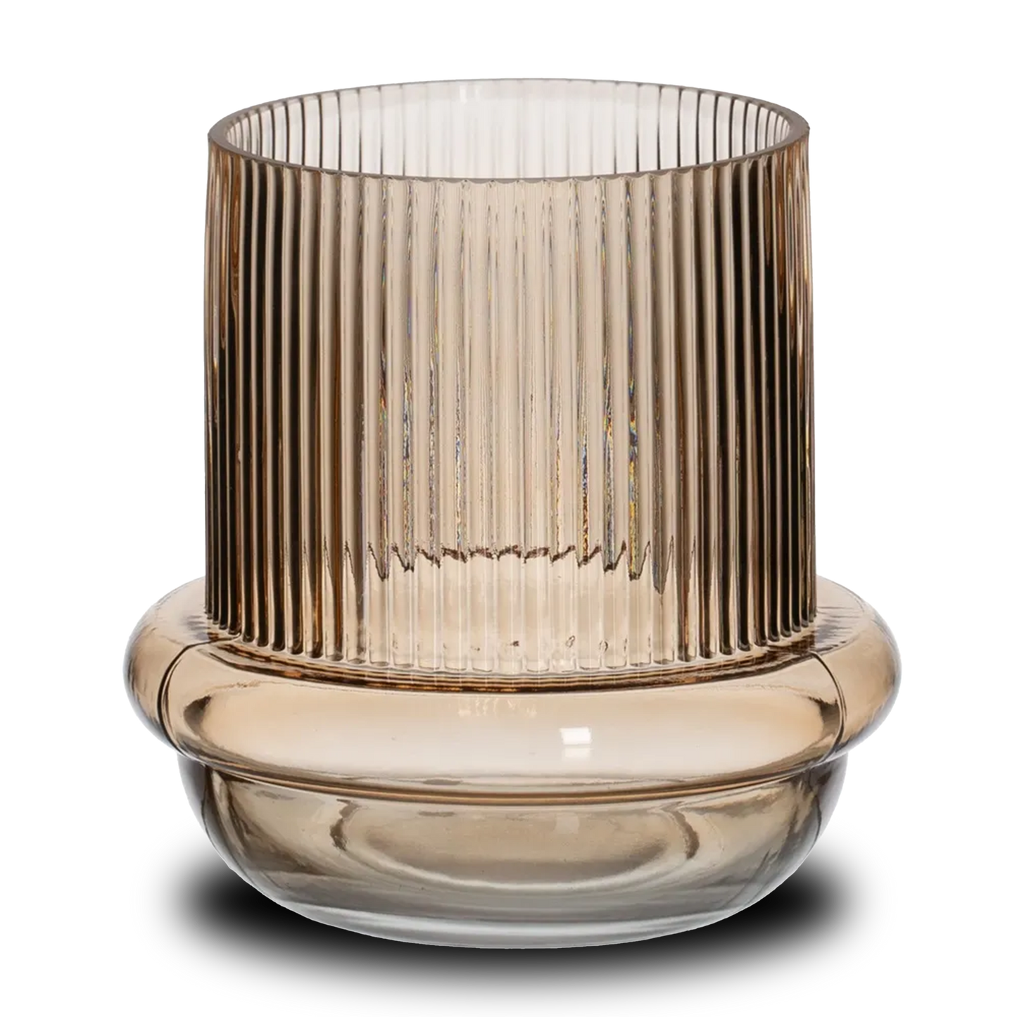 Kayleigh ridged brown glass vase, compact and elegant for home decor
