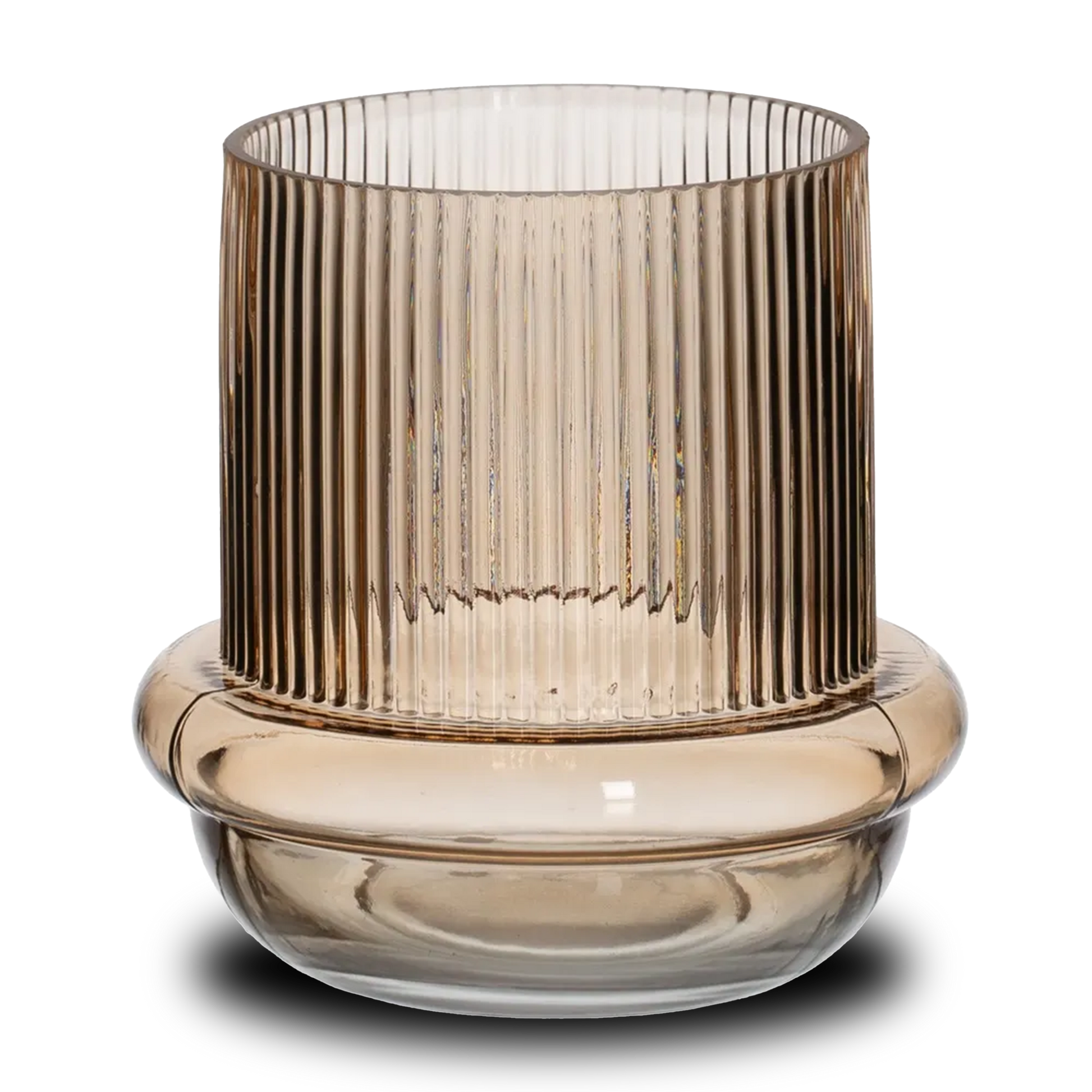 Kayleigh ridged brown glass vase, compact and elegant for home decor