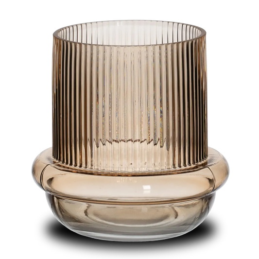 Kayleigh ridged brown glass vase, compact and elegant for home decor