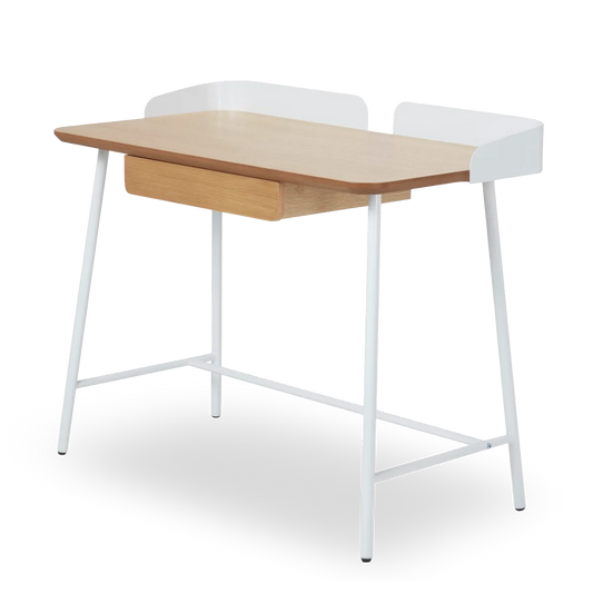 Luna compact 100cm natural wood and white metal desk with drawer – AK Interior Living