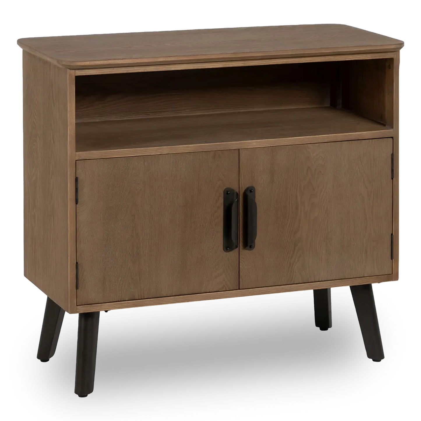 Tadhg natural wood and black metal hall console in a modern home setting